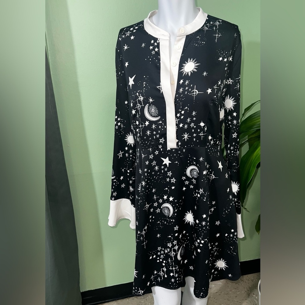 Modcloth Black and light cream Celestial Mini Dress - Picture 3 of 5